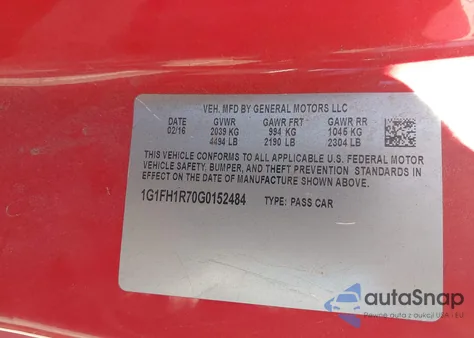 2016 Chevrolet Camaro 2Ss из США, поврежденный, VIN 1G1FH1R70G0152484